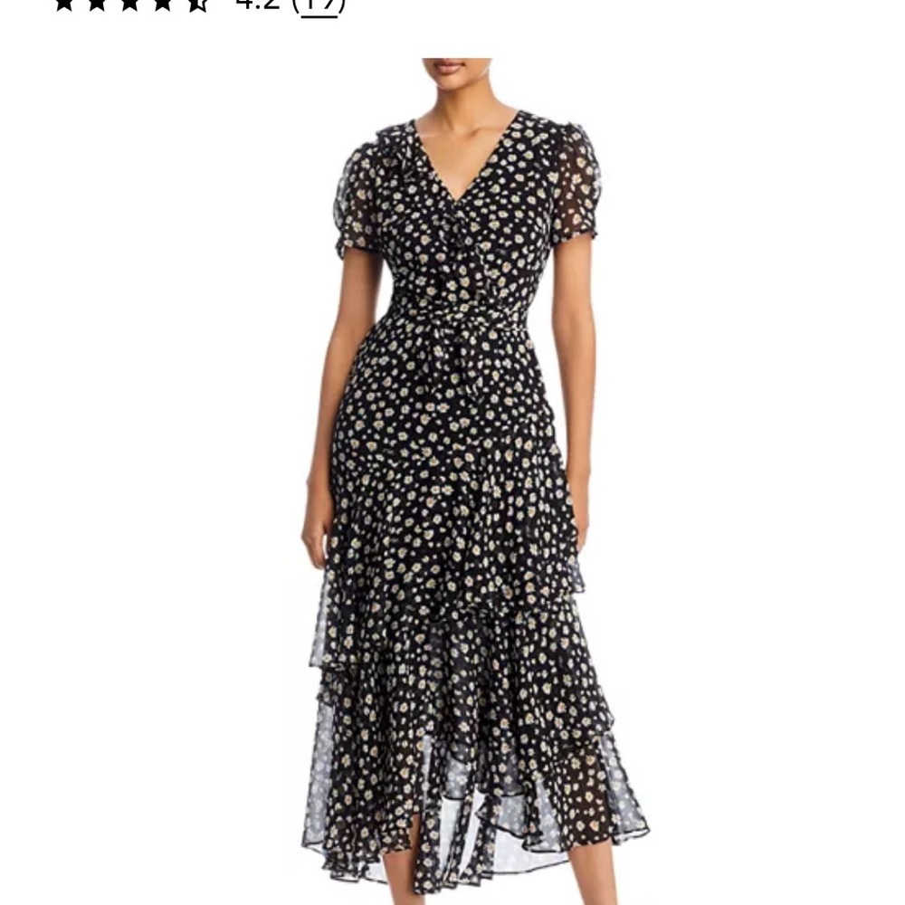 Karl Lagerfeld Black and White Ruffled Wrap Midi Dress